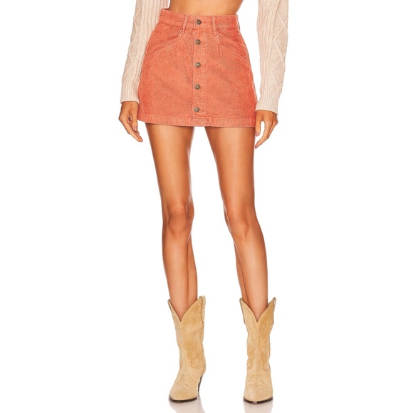 NWT New Free People Burnt Orange Ray Corduroy Mini Skirt in Myrrh - Picture 2 of 8